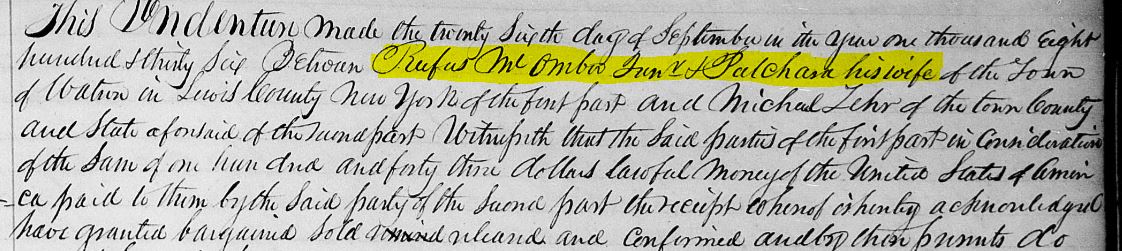 Deed of sale from Rufus & Pulchara McOmber to Michael Lehr